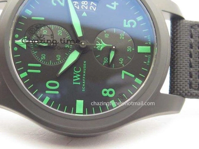 MIROTIME 0128 Pilot Chrono IW388003 Real Ceramic V6F Best Edition Green Markers On Black Nylon Strap A Effortless 7283